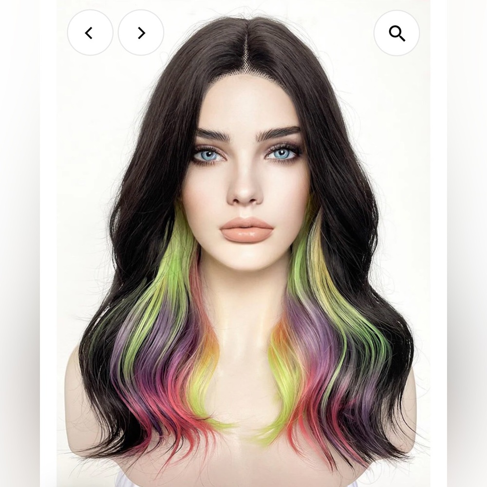 Black Rainbow Color Wavy Lace Front Synthetic Wig